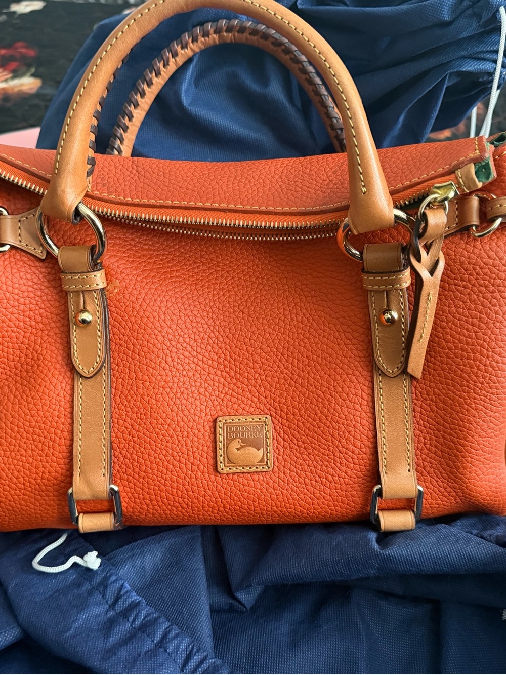 Dooney & Bourke Orange Pebbled Leather Hobo with Brown Strap